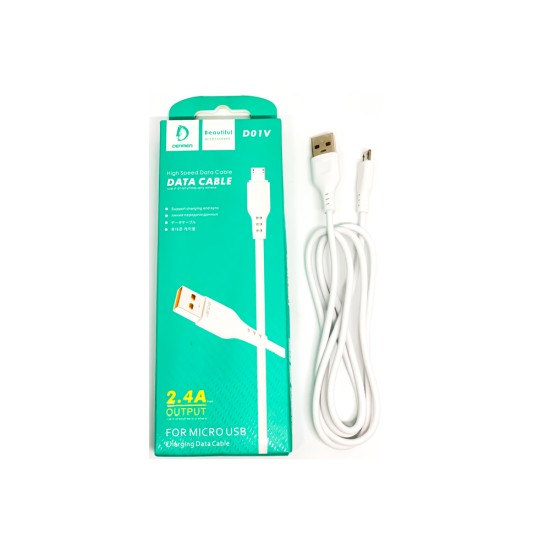 CABO DE CARREGAMENTO RÁPIDO DENMEN D01V MICRO USB 2.4A BRANCO